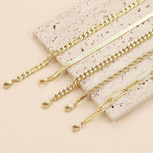DEARMAY 14K Gold Plated Bracelets for Women Waterproof, Jewelry Sets Trendy Thin Dainty Stackable Cuban Link Paperclip Chain Bracelet Pack Fashion Accessories Gifts for Womens - Image 5