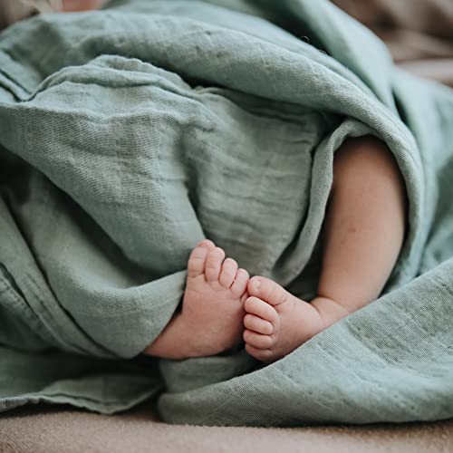 Image of mushie Muslin Baby Swaddle Blanket | 100% Organic Cotton (Roman Green)