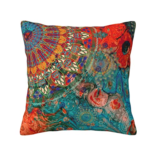 VARUN Throw Pillow Covers Abstract Mandala Flowers Square Pillowcases for Home Decor Sofa Car Bedroom Aesthetic Vintage Wild Floral Colorful Design Pillow Cases 18x18inch