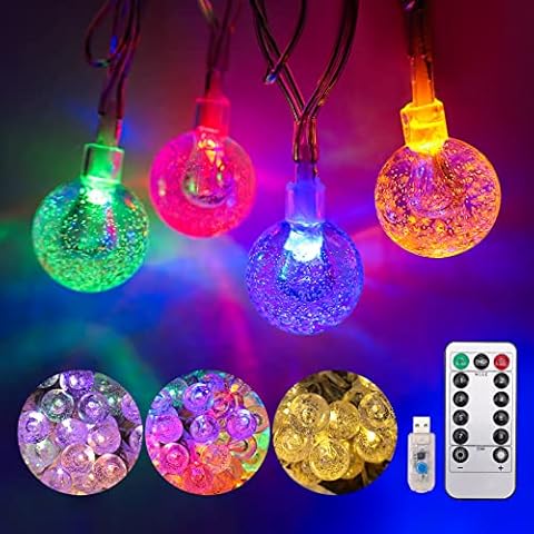 LED Lichterkette Bunt, 12M 100LED USB Warmweiß Lichterkette Kugeln Cover
