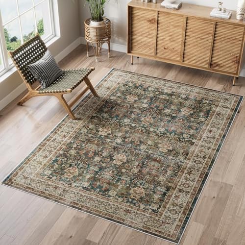 Dripex Machine Washable Rug - Green Boho Living Room & Bedroom So...