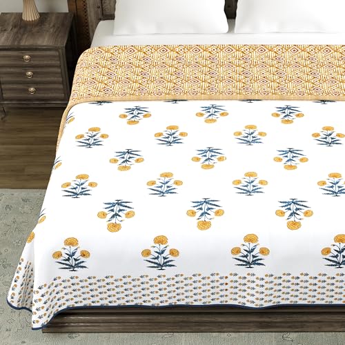 Image of BLOCKS OF INDIA 100% Cotton Dohar King Size Reversible Hand Block Printed Malmal Summer Dohar /Blanket (Color 46)