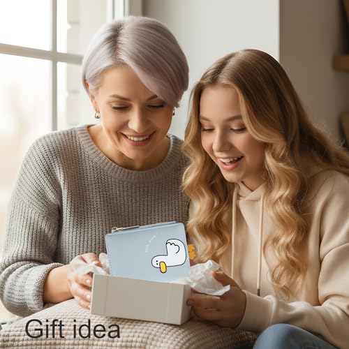 Image of CONISY Cute Wallets for Women, Leather Bifold Small Wallet with Zipper Coin Purse, RFID Blocking Wallet for Girls and Ladies, Duck Blue, Moden