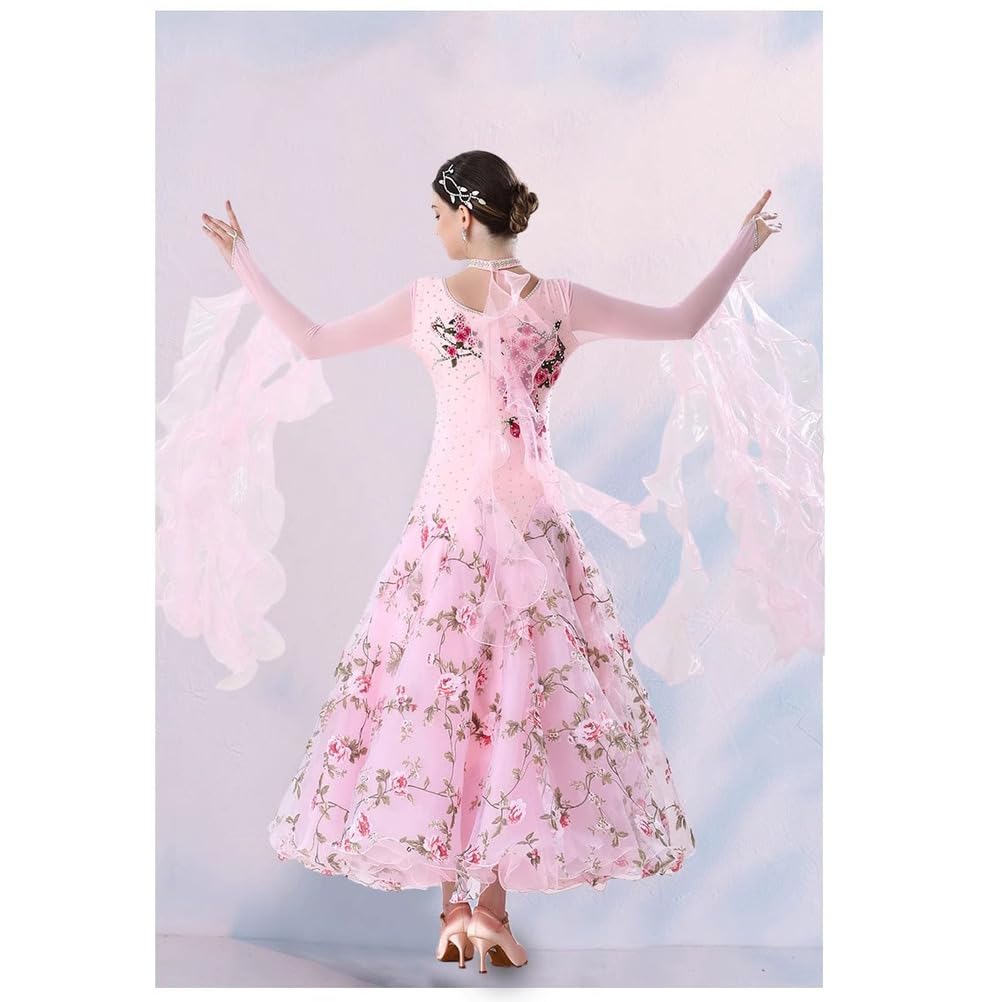 Abiti da Ballo da Competizione Professionali A Maniche Lunghe Gonna da Ballo A Ruota Grande da Donna per Feste di Valzer Abbigliamento da Danza Moderna Abiti da Banchetto