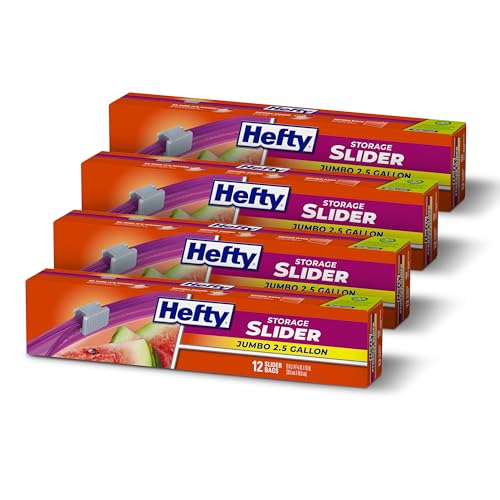 Hefty Slider Jumbo Storage Bags,2.5 Gallon Size,12 Count (Pack of 4)