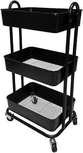 It Fits Better Carrito organizador de almacenamiento de artesanía de metal resistente de 3 niveles con ruedas - Negro (RXBlack)