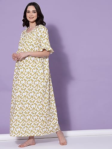 Image of OOMPH! Cotton Blend Nighty for Women's | Night Gown | Nighty | Nightdress | Maxi Dress | Sleepwear | Gown for Women | Nighties | Sleepwear