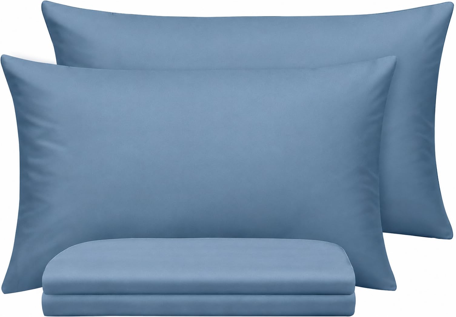 BedLooms Washed Blue Pillow Cases 4 Pack Standard Size Brushed Microfiber Super Soft Pillowcases with Envelope Closure, House Wife Pillow Covers Hypoallergenic