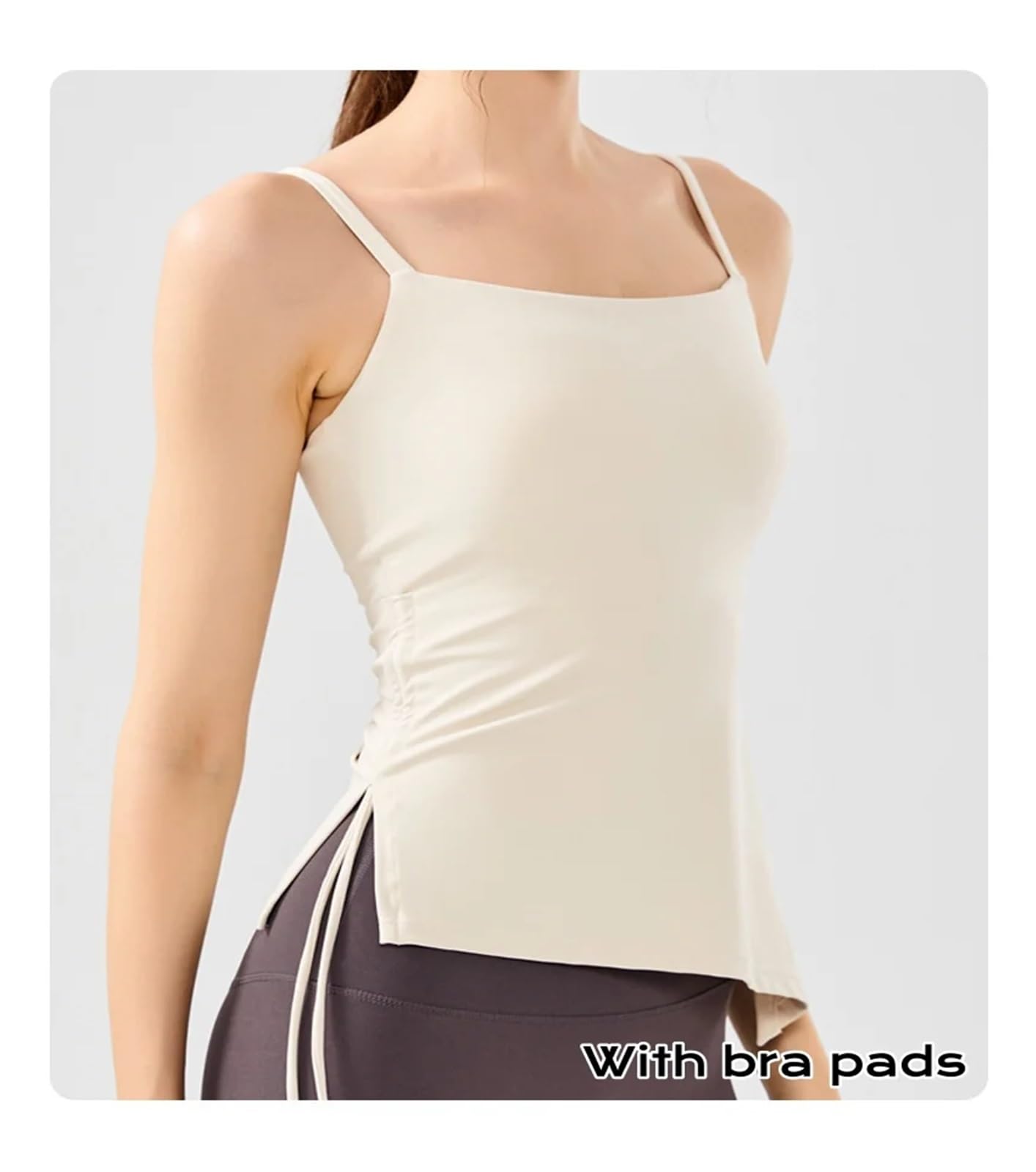 T-Shirts de Sport Femme Cordon de serrage plissé vêtements de Yoga femmes mince haut de fitness femmes coussinets de poitrine fixes jarretelles sport débardeur été gymnase Manches Longues pour Sport F