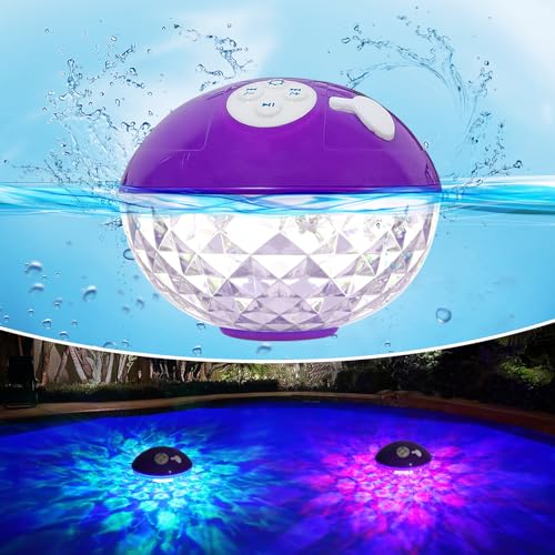 Blufree Floating Pool Speakers with Colorful Lights, Bluetooth Wireless Pool Speaker Floatable IP68 Waterproof, Built-in Mic & Crystal Clear Sound Bluetooth Hot Tub Speaker for Pool Party Outdoors