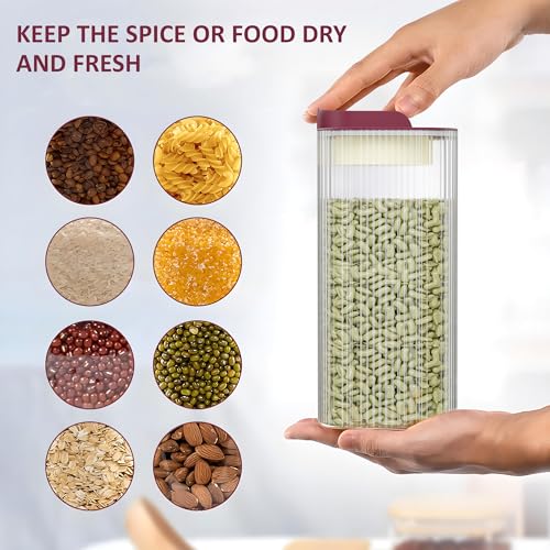 Image of Kuber Industries BPA Free 1400 ML Plastic Airtight Jar Containers for Kitchen Storage Set of 3 | Cereals, Pulses, Dry Fruits and Snacks Box Container | Kitchen Accessories Items for Home | Brown