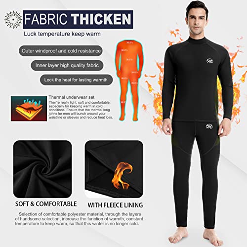 MEETWEE Men's Thermal Underwear Set, Winter Ski Gear Fleece Lined Long Johns Base Layer Warm Top & Bottom for Skiing Black3