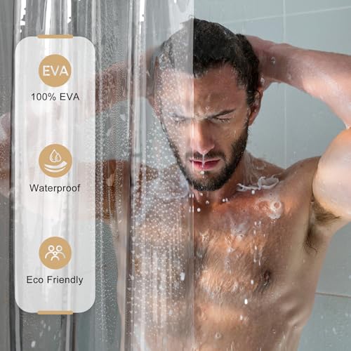 Image of AmazerBath Shower Curtain Liner, 100% EVA Luxury Soft Clear Grey Heavy Duty Shower Curtain and Liner 2-in-1, 72x72 Plastic Weighted Bathroom Shower Curtain, 12 Rustproof Grommets & Heavyweight Stones