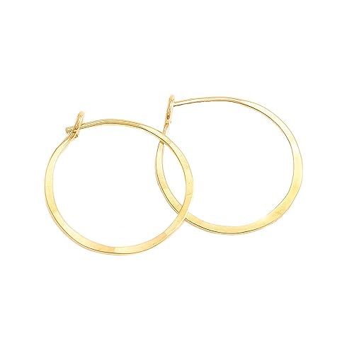 Thin Hammered Hoop Earrings, Elegant Geometric Solid Sterling Silver, Gold Filled, and Rose Gold Filled for Women by Lotus Stone Jewelry (Gold, Med
