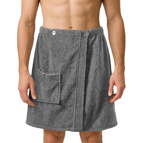 JEMIDI Sauna Frottee Kilt Sarong - M-XXL Herren Männer - Anthrazit - 100% Baumwolle - Saunakilt Saunasarong Saunatuch - Saunahandtuch waschbar bei 40°C