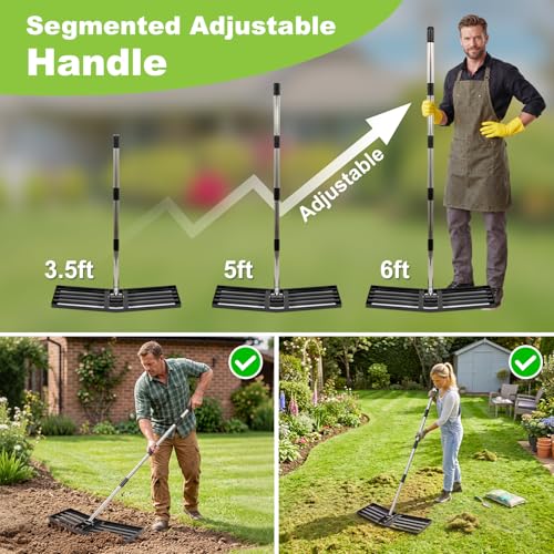Rastrillo nivelador de césped 36x10 pulgadas con mango ajustable miniatura 6