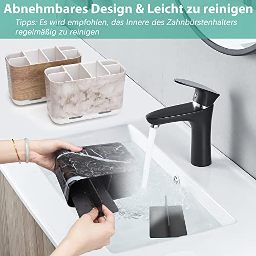 Zahnbürstenhalter Schwarz Zahnbürsten Halterung für Elektrische Zahnbürste Marmor-Muster 6 Abteile Abnehmbarer Zahnbürsten Organizer Familie Für Bad Waschbecken Arbeitsplatte 3