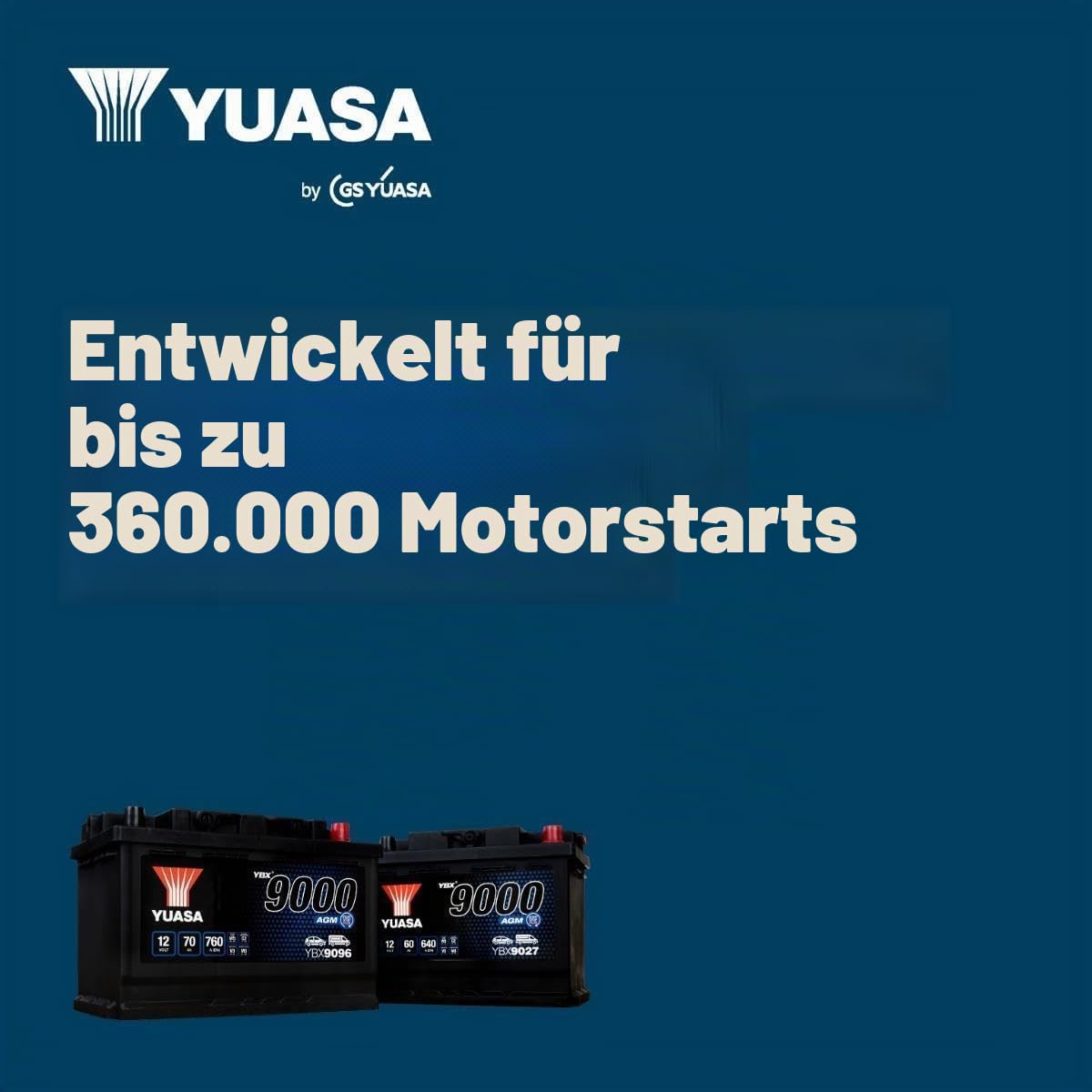 Yuasa YBX9096 12V 70 Ah 760 CCA AGM Start-Stopp-Plus-Autobatterie | 760 CCA, Vibrations- & Stoßfest, Optimiert für Start-Stopp, Kompatibel mit vielen Fahrzeugmarken
