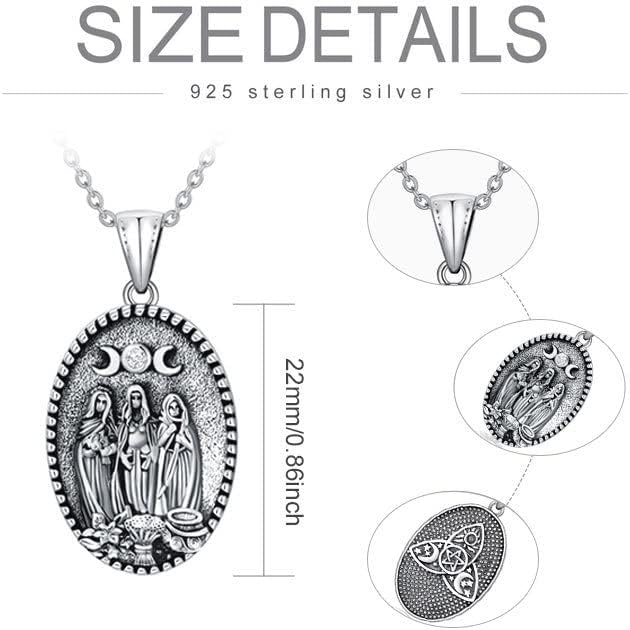 Triple Moon Goddess Necklace Sterling Silver hypoallergenic Pagan Wiccan Magic Amulet Pendant pentacle jewelry,Embellished with Crystals from Austria, Birthday Gifts Present for Women Men - Image 6