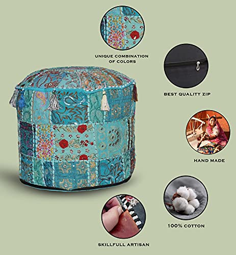 Aakriti Indian Pouf Fußhocker mit Stickerei Pouf, indische Baumwolle, Pouffe osmanischen Pouf Cover mit ethnischem Dekor… – Bild 3