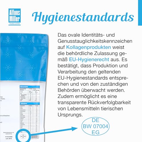 100% reines Kollagen Pulver 1000 g – Kollagen Peptide – Collagen Protein – Millers Alpha-Gel – Ohne Zusatzstoffe – Geschmacksneutral – Collagen Pulver – Alfons Miller – Deutsches Familienunternehmen