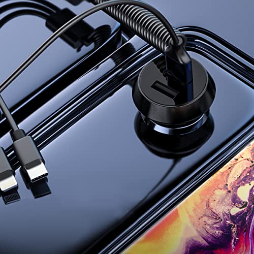 Quick Charge Car Charger, Dual Ports Car Charger Adapter With Stretchable Cable And 3 In 1 Fast Charging Cord For Iphone 13/Pro Max/Pro, 12/11, Samsung Galaxy, Ipad, Camera For Most Cars (Black) #TOP6