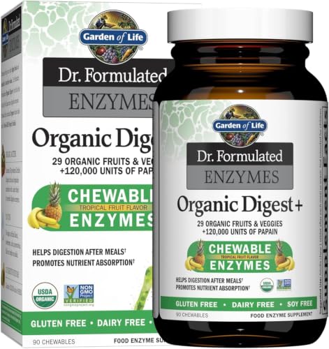 Image of Garden of Life Digestive Enzymes with Papain, Bromelain and Lipase for Nutrient Absorption and Digestion Support, Tropical Fruit Flavor, Dietary Supplement, Certified Vegan, 90 Chewables (Pack of 6)