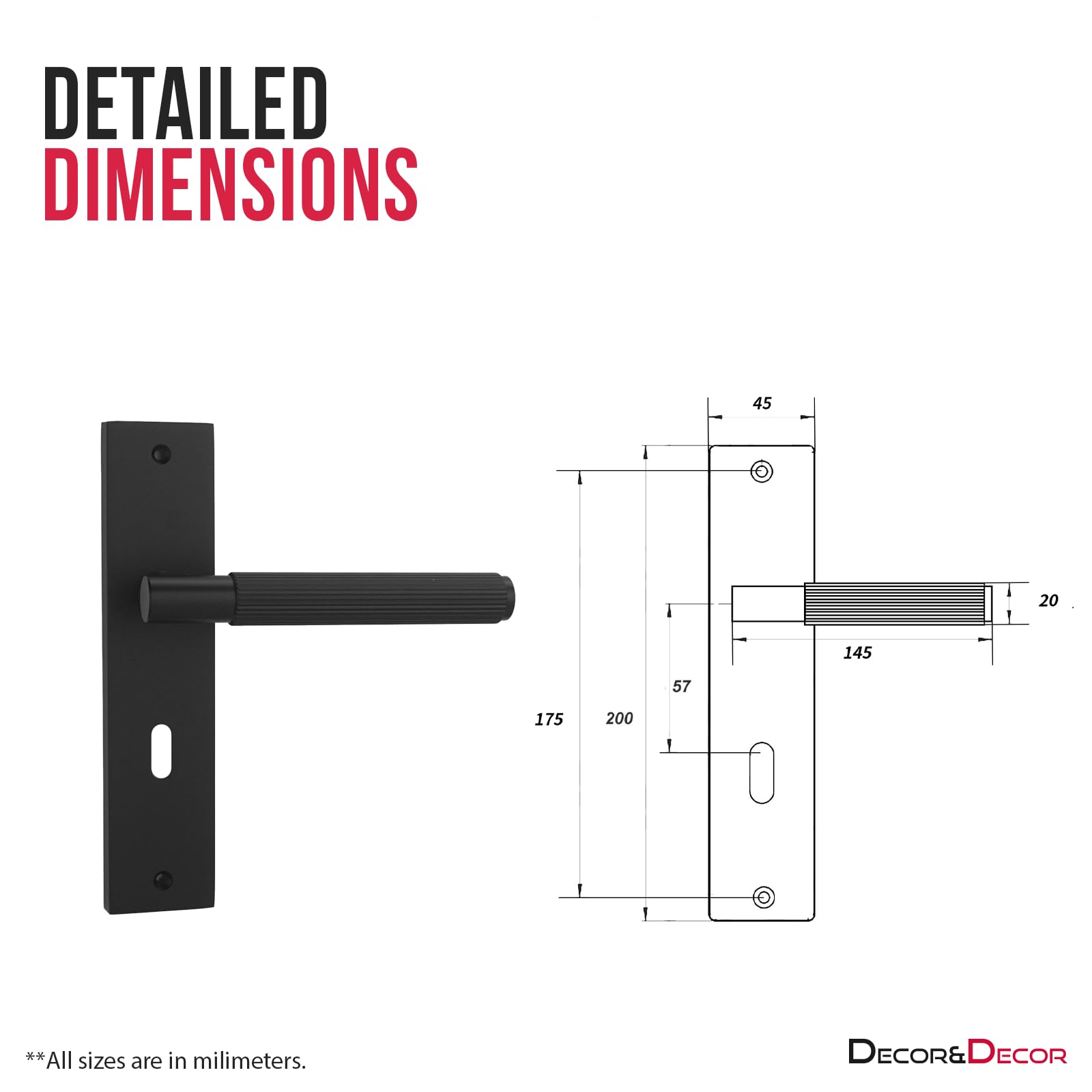 Decoranddecor Hera Matt Black Keyhole Backplate Door Handles Set - Image 2