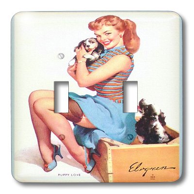 Cache-interrupteur Elvgren Pinup Puppy Love 3dRose lsp_186271_2 d'art
