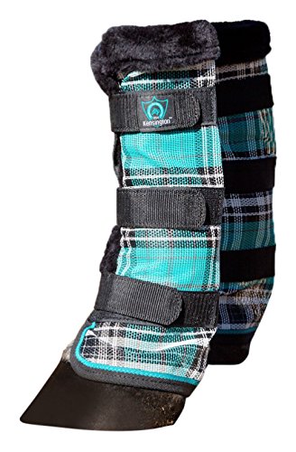 Kensington Protective Fly Boots — Sleek Fleece Trim with Velcro Straps — Sold as Pair — Stay Upright Technology — Black Ice Plaid