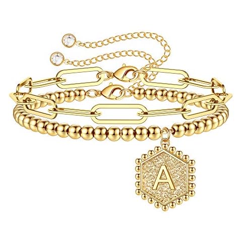 IEFWELL Dainty Gold Bracelets for Women - Gifts for Girls Gold Bracelets for Women Non Tarnish Initial Bracelets for Teen Girl Gifts Trendy Stuff Initial A Gold Beaded Bracelets Jewelry for Women Cover
