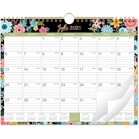 Calendar 2025-2026 - Wall Calendar 2025-2026 with 18 Months, Jul. 2025 - Dec. 2026, 2025-2026 Wall Calendar with Twin-Wire Binding + 11" x 8.5" + Hanging Hook + Ruled Blocks with Julian Dates - Black Floral Cover