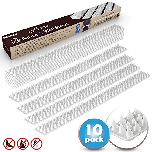 Bird Spikes Kit - 10 Pack - Effective Deterrent for Animals, Pigeons, and Other Small Birds – 19.2 inch Strips - Covers 16 feet – Protect Your Fence, Walls and Railings – No Tools Needed (White)