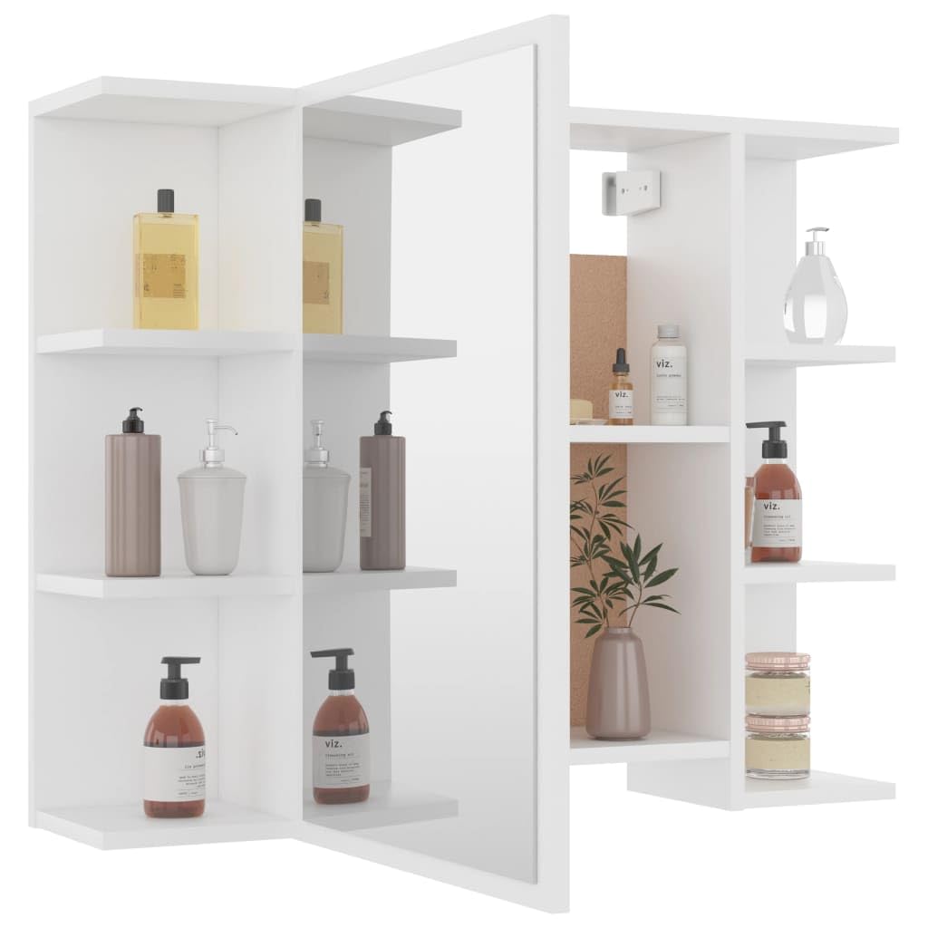 vidaXL Armario de Espejo de Baño Aseo Almacenamiento Almacenaje Mueble Estante para Lavadero Ordenado Robusto Contrachapada Blanco 80x20,5x64cm