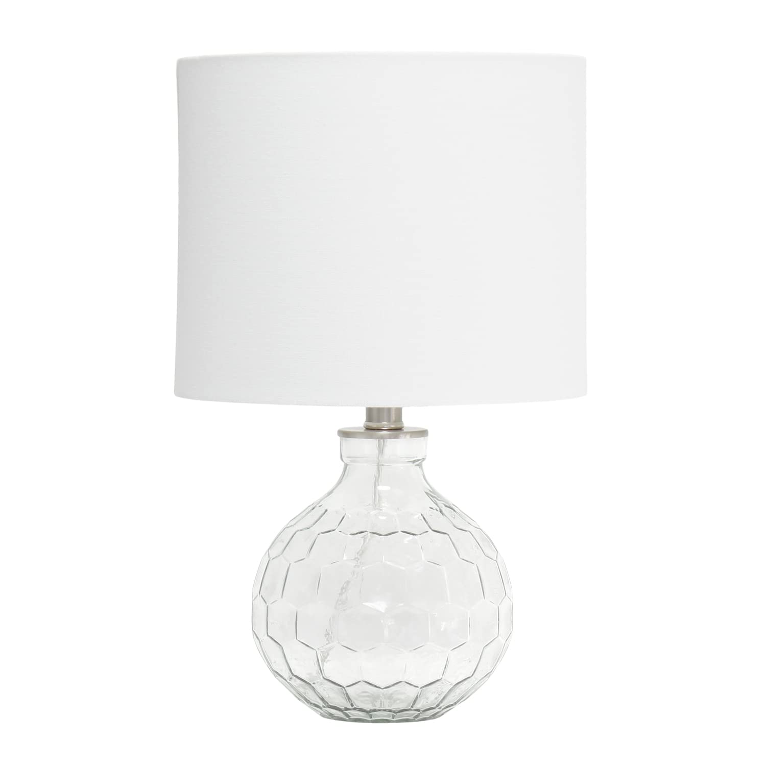 elegant designs lt1125-clr 17.75" modern glass patterned hexagon standard endtable bedside desk table lamp with white fabric shade, clear