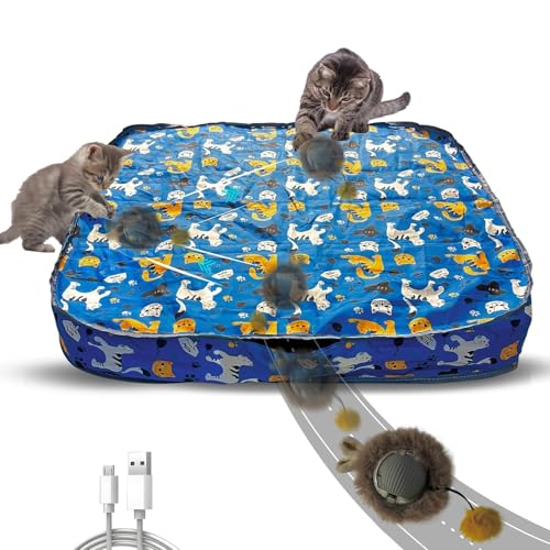 Trendy Hub 2025 Upgrade Interactive Cat Toys, Fast Rolling LED Ball with Pouch, Automatic Motion Activated Ball; Hide and Seek Game for Indoor Exercise Kicker; Size 72 * 72 * 11cm Durable Play Mat