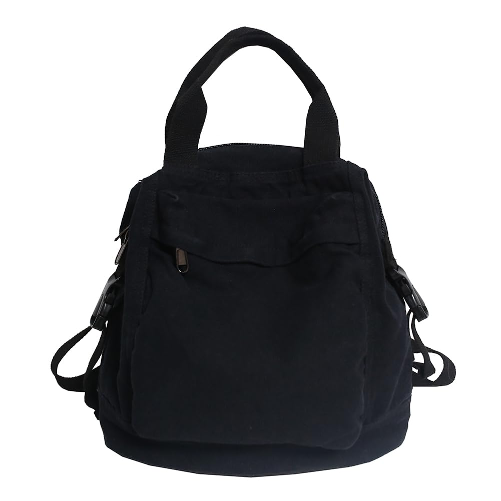 LYEAA Mochila de Lona Mochila Escolar de Viaje Vintage Mochila de Estudiante de Color sólido Mochila estética Hippie Y2K para Mujeres y niñas