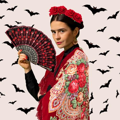 Jiuguva 4 Pcs Traditional Mexican Flamenco Dress for Women Tassel Mexican Scarf Shawl Halloween Day of the Dead Costumes2