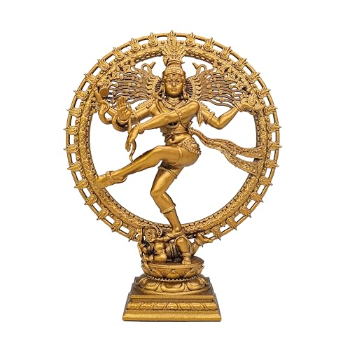 Image of MurtiHome Nataraja Statue, Natraj Murti, Shiva The Cosmic Dancer Idol | 10.16 cm Tall Small Gold Color Figure Made From UV Resin, Crafted by 3D Printer for Car Dashboard, Home, Office, Gift