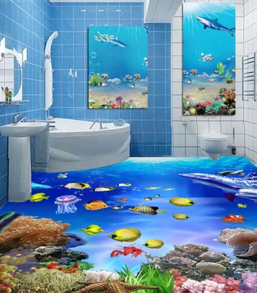 HETRUE Removable Self-Adhesive Mural Self Adhesive 3D Colored Coral Fish Self Adhesive Floor Mural Sticker Wallpaper Murals Print Decal,250X175Cm Peel and Stick Vinyl Film