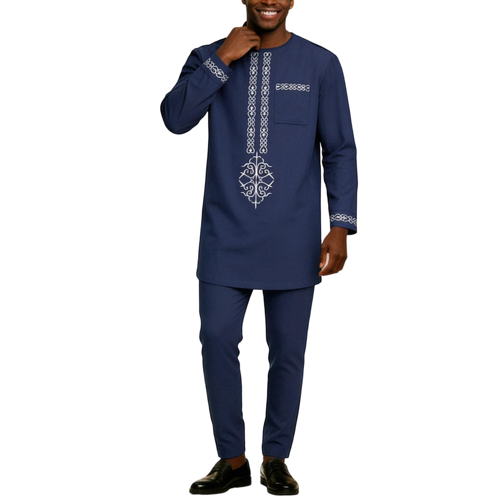 Conjunto de Dashiki para hombre Traje étnico tradicional Traje casual Acogedor Vestidos étnicos de dos piezas Bata africana