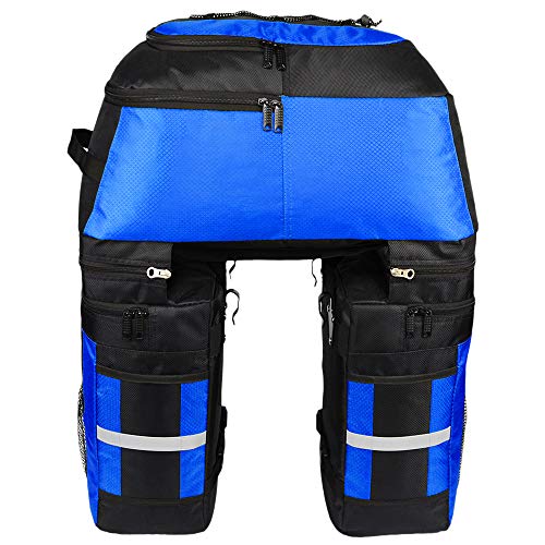 Lixada Bolsas multifuncionales para alforjas de bicicleta - Bolsa de asiento trasero grande resistente a la rotura de 70 L 3 en 1 [azul]