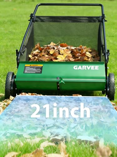 Image of Push Lawn Sweeper,21-Inch Width Enhanced 4-Brush System, 3.5 ft Capacity Heavy Duty Steel Frame, Ideal for Yard and Garden Clean up, Green