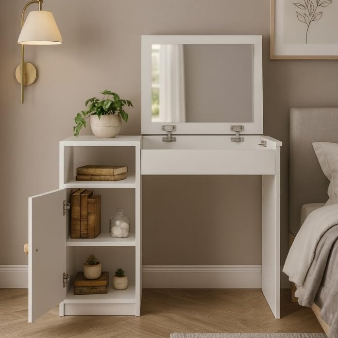 Mini penteadeira com espelho embutido (BRANCO)