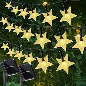 WATERGLIDE 2 Pack Solar Star String Lights, Outdoor Christmas Lights 100 LED 33 FT Each, 8 Lighting Modes Xmas Tree…