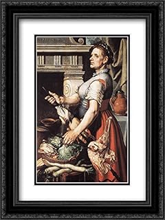 Cook In Front Of The Stove 18x24 Black Ornate Frame and Double Matted Museum Art Print by Pieter Aertsen