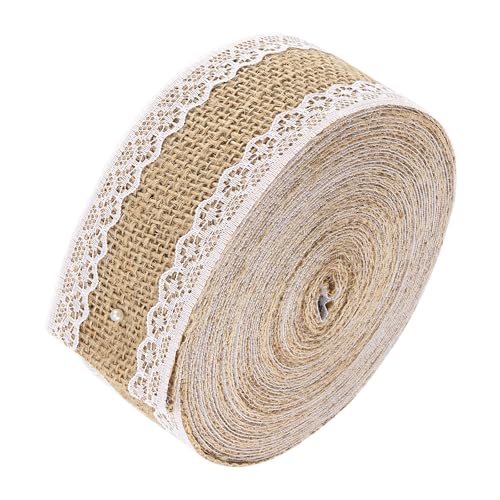 KEILEOHO Cinta de yute con encaje de 5 cm x 10 m, cinta de encaje vintage para bodas, regalos, decoración