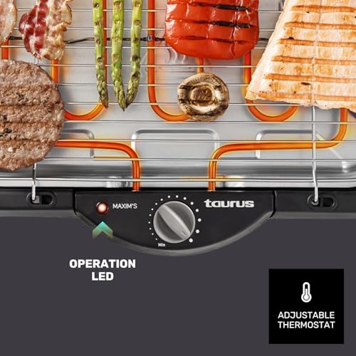 Taurus - Barbecue Elettrico Maxim's | 2400W | Superficie 41x24 cm | Termostato Regolabile | Vaschetta d'Acqua Anti-Fumo | Uso Interno ed Esterno | Distribuzione Uniforme del Calore - immagine 6