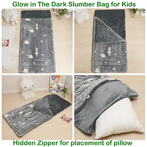 Image of Kids Sleeping Bag for Girls Boys Glow in The Dark Toddler Slumber Bag Luminous Soft Sleepover Bag Nap Mat Preschool Daycare Kindergarten Slumber Sack with Pillow Pocket