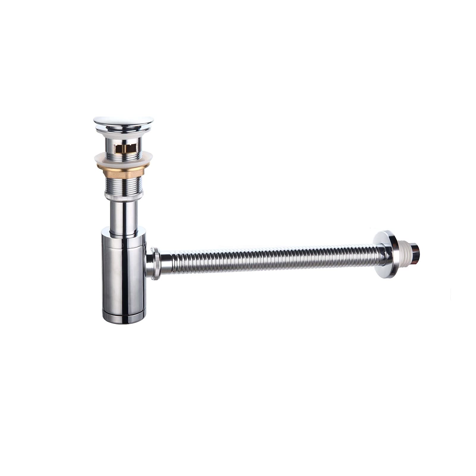 AnSafe Tubo De Desagüe del Fregadero, Cobre Colador Antiolor Y Antibloqueo. Agujero De Desbordamiento Altura Ajustable Flexible Fila De Pared Fila De Tierra Fácil Instalación (tamaño : 30CM)